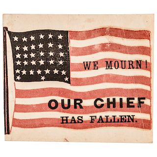 c. 1865 Abraham Lincoln Memorial 34-Star Flag: We Mourn ! Our Chief Has Fallen.