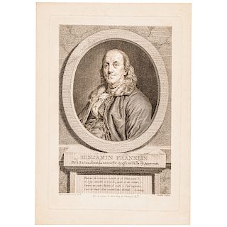 1778 Benjamin Franklin Copper-Plate Engraving by Juste Chevillet After Duplessis