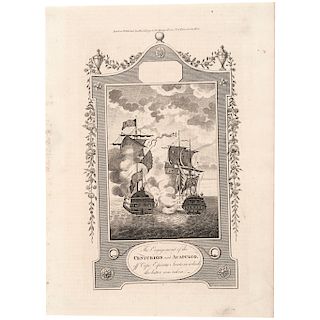 c. 1781, Revolutionary War Naval Print, Engagement of the Centurion and Acapulco