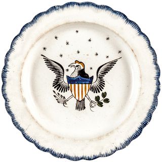 c. 1830 Colorful Patriotic Heraldic American Eagle Feather-Edged Plate 