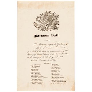 Extremely Rare 1832 Invitation to the Jackson Ball. Partially-Printed Document
