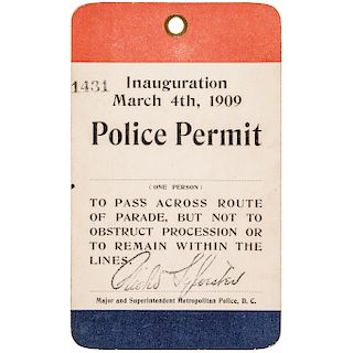 March 4, 1909 William Howard Taft Inauguration Police Permit Special PASS