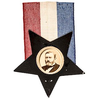 1885 Ulysses S. Grant Portrait Image Black Memorial Star Patriotic Silk Ribbon 