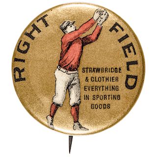 1896 Baseball Right Field Colorful Advertising Pinback Button Choice Near New!