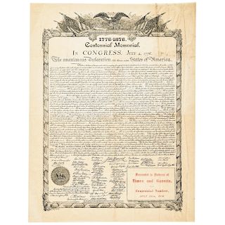 1874 Copywrited Engraved 1776-1876 Declaration of Independence Centennial Poster