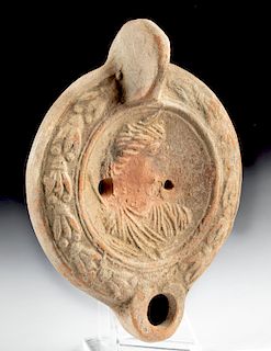 Roman Pottery Oil Lamp w/ Emperor & Planta Pedis