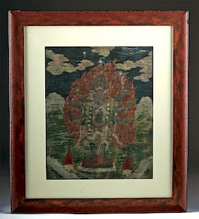 Framed 18th C. Tibetan Painting of Mahakala