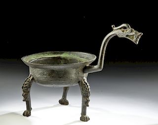 Chinese Han Dynasty Bronze Vessel w/ Dragon Handle