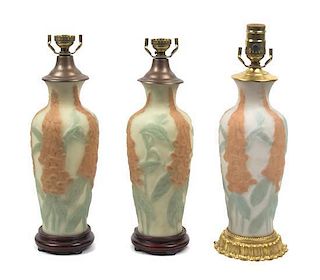 Three Phoenix Glass Vases, Height of pair 10 inches.