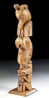 Mid-20th C. Nuu-Chah-Nulth Cedar Totem Pole w/ Animals