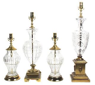 Four Cut Glass Table Lamps, Height of tallest overall 40 1/2 inches.