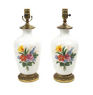 A Pair of Bristol Glass Vases, Height 10 3/4 inches.