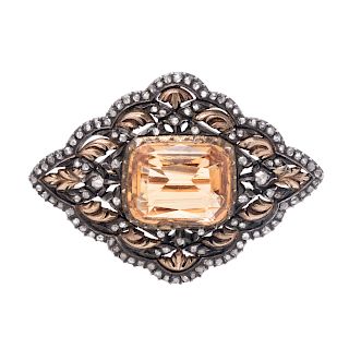 A Silver Topped Yellow Gold, Topaz and Diamond Brooch,