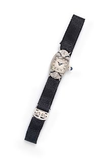 An Art Deco Platine, Diamond and Sapphire Wristwatch, Alpina,
