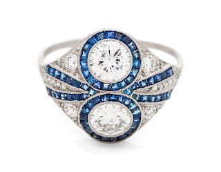 A Platinum, Diamond and Sapphire Ring,