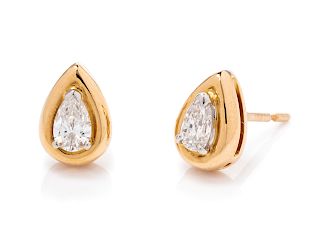 A Pair of 18 Karat Yellow Gold, Platinum and Diamond Earrings, Oscar Heyman Brothers,