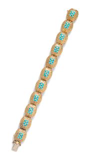An 18 Karat Yellow Gold and Turquoise Bracelet, Italian,