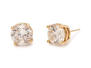 A Pair of Yellow Gold and Diamond Stud Earrings,