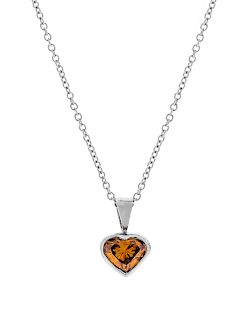 A 14 Karat White Gold and Fancy Deep Brown-Orange Diamond Pendant/Necklace,