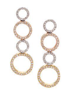 A Pair of 18 Karat Tricolor Gold 'Circle of Life' Earrings, Roberto Coin,