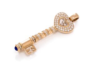 An 18 Karat Yellow Gold, Diamond and Sapphire 'Happy Key' Pendant/Brooch, Chopard,