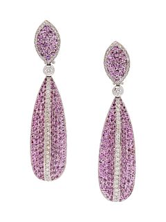 A Pair of 18 Karat White Gold, Pink Sapphire and Diamond Earclips, De Grisogono,