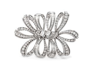 A Platinum and Diamond Double Bow Brooch,