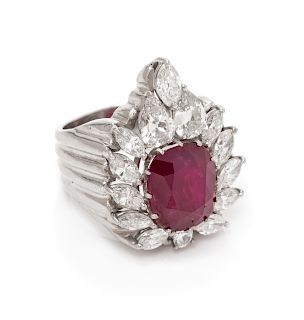 A Platinum, Diamond and Ruby Ring,