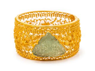 A 22 Karat Yellow Gold and Gemstone Bangle Bracelet,