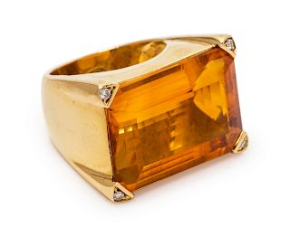 An 18 Karat Yellow Gold, Citrine and Diamond Ring,