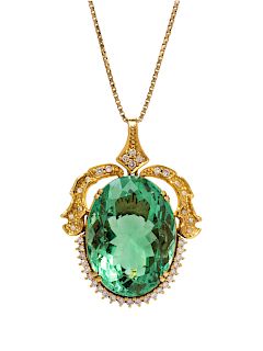 A Yellow Gold, Glass and Diamond Pendant/Necklace,
