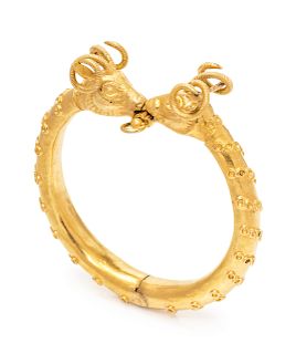 A High Karat Gold Ram's Head Bangle Bracelet,