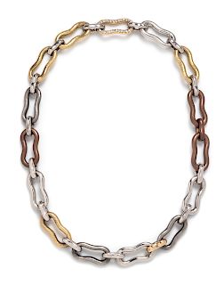 A Mixed Metal and Diamond Link Necklace,