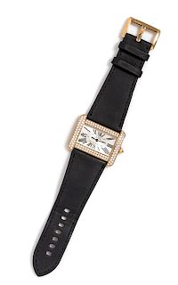 An 18 Karat Yellow Gold and Diamond Ref. 2602 'Tank Divan XL' Wristwatch, Cartier,