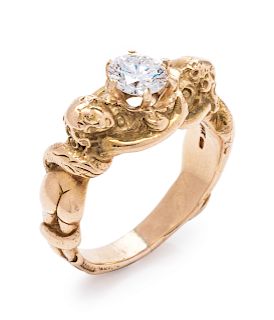 A 14 Karat Yellow Gold and Diamond Figural Ring,