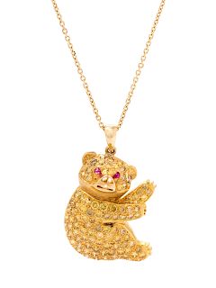 An 18 Karat Yellow Gold, Diamond and Ruby Koala Pendant,