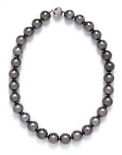 An 18 Karat White Gold, Diamond and Cultured Tahitian Pearl Necklace,