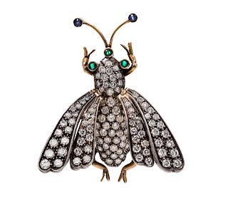 A Silver Topped Gold, Diamond, Emerald and Sapphire Insect Brooch,