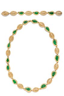 A 14 Karat Yellow Gold and Jade Convertible Necklace, Trio,