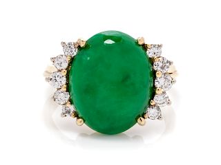 An 18 Karat Yellow Gold, Jadeite Jade and Diamond Ring,