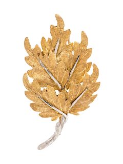 An 18 Karat Bicolor Gold Leaf Motif Brooch, Federico Buccellati,