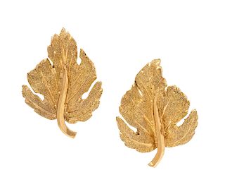 A Pair of 18 Karat Yellow Gold Leaf Motif Earclips, Federico Buccellati,