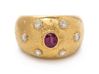 An 18 Karat Yellow Gold, Ruby and Diamond Ring, Mario Buccellati,