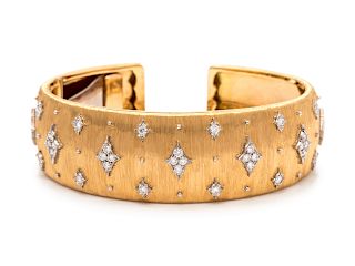 An 18 Karat Bicolor Gold and Diamond Cuff Bracelet, Buccellati,
