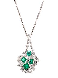 A White Gold, Emerald and Diamond Lavalier,