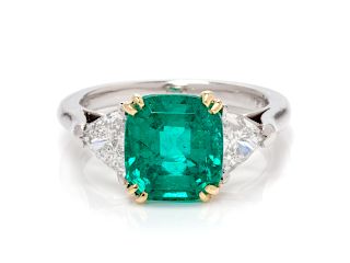 A Platinum, Yellow Gold, Colombian Emerald and Diamond Ring,