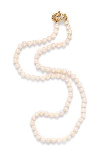 An 18 Karat Bicolored Gold, Colored Diamond and Pearl Necklace,