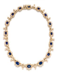An 18 Karat Yellow Gold, Sapphire and Diamond Necklace,
