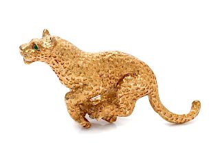 An 18 Karat Yellow Gold and Tsavorite Garnet Leopard Brooch, Tiffany & Co., Germany, Circa 1991,
