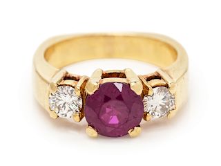 An 18 Karat Yellow Gold, Ruby and Diamond Ring,